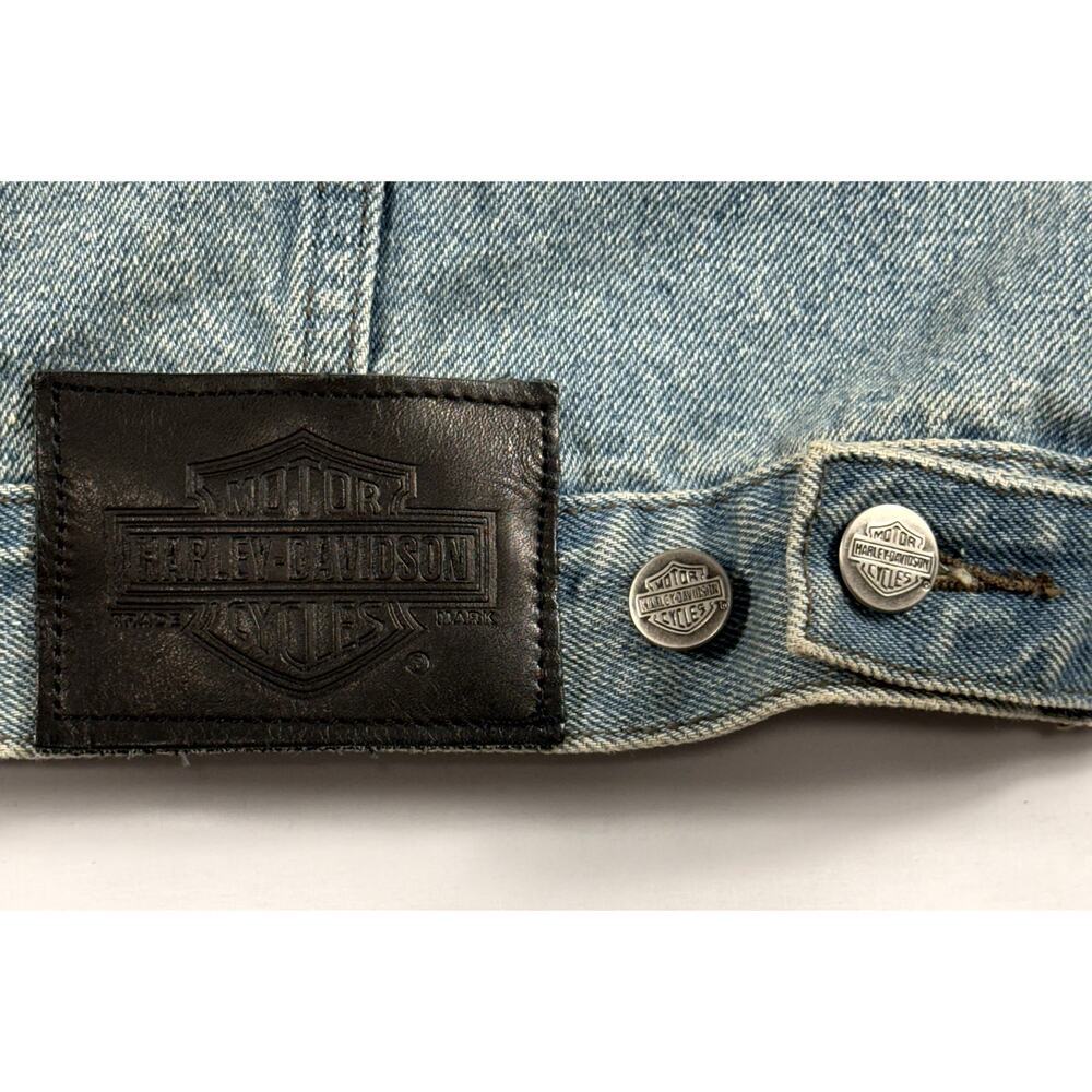 Vintage Harley Davidson Jean Denim Jacket Sz M Logo Patch Blue Trucker Biker - Picture 5 of 13